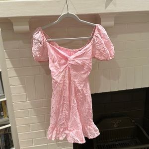 Pink Eyelet Mini Dress with Puff Sleeves